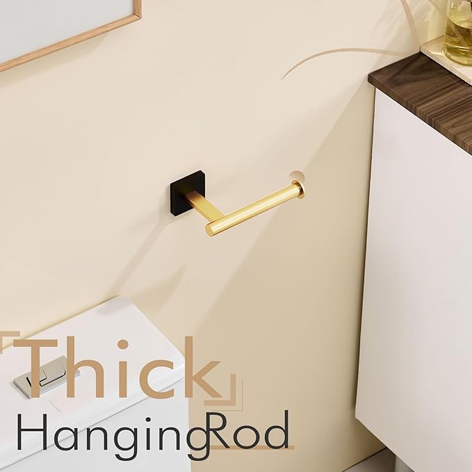 KOKOSIRI Toilet Paper Holder Toilet Roll Holders Hold Mega Rolls Kitchen Bathroom Tissue Paper Dispenser Black with Gold Stainless Steel, B2008GDK