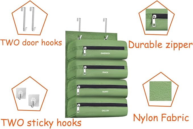 Zipper Bag Organizer Compatible with Gallon, Quart, Sandwich & Snack Food Storage Bag, Kitchen Plastic Bag Storage Organizer for Kitchen RV Camper