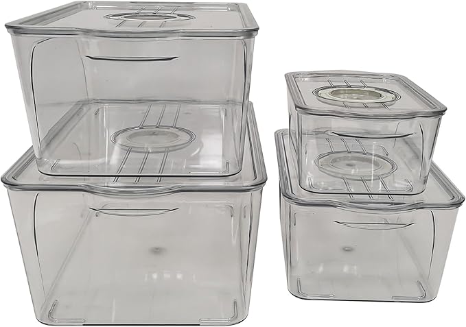 Food Storage Containers with Lids - Clear Plastic Stackable Storage Bins with Date Recorder for Fridge, Freezer, Kitchen Cabinet, Pantry Organization (Set of 3)