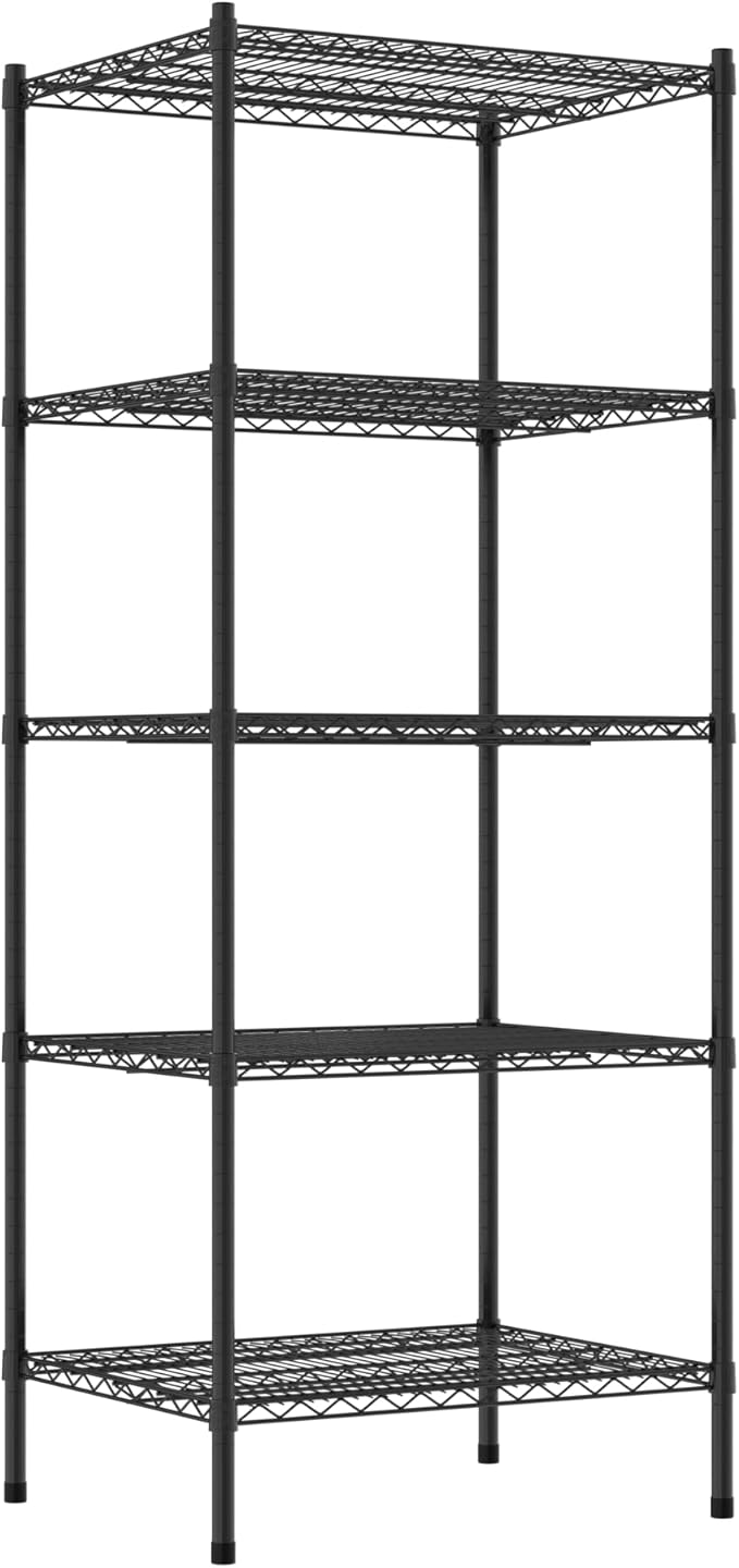 Commercial NSF Listed Black Epoxy Stationary Wire Shelving Kit 24" x 30" x 74", with 5 Shelves Perfect for Warehouse, Walk-in Refrigerator, Freezer, Grocery Store, Restaurant, Dishroom