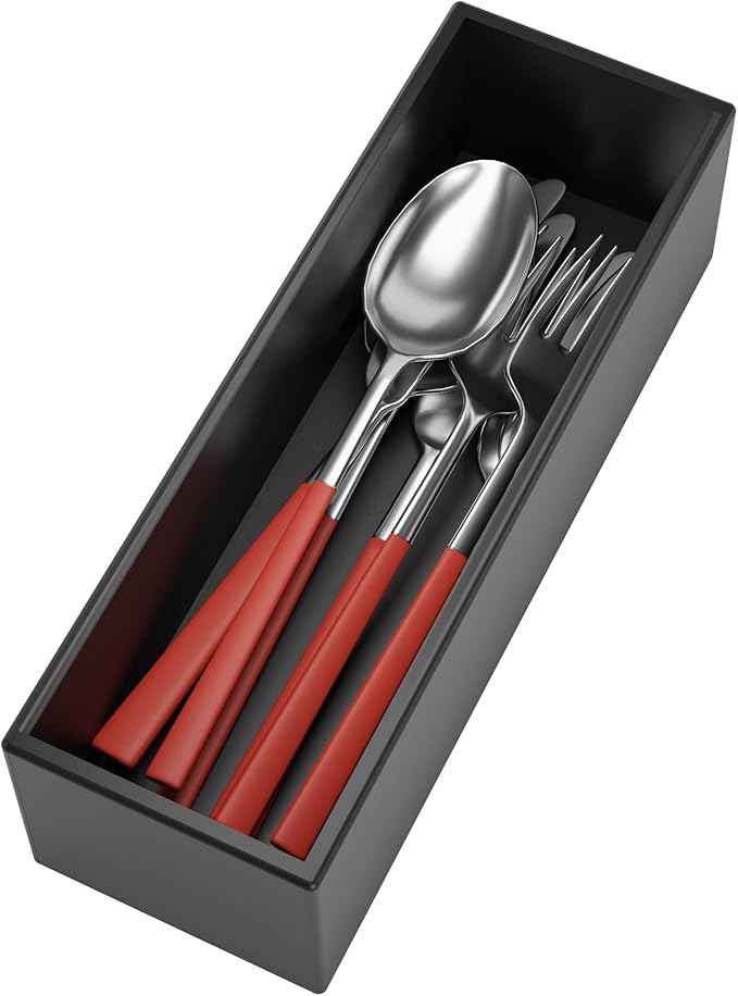 Black Bamboo Drawer Organizer - Silverware&Utensil Holder Organizer for Kitchen Drawers, Multi-Use Drawer Dividers Boxes for Bathroom Counter，Cabinet, Garage, Office Desk, Makeup, Jewelry (9"3"2.5")