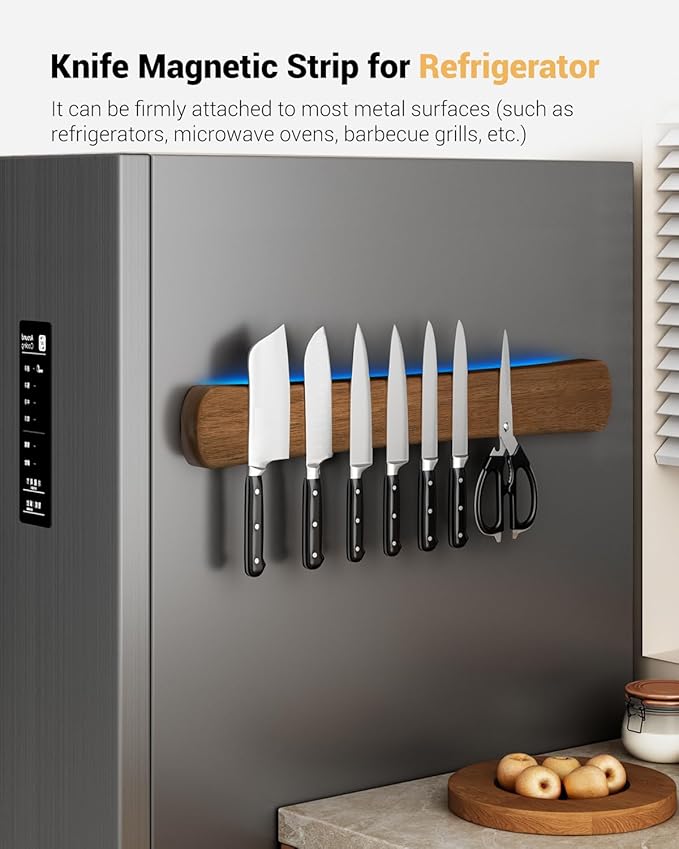 Magnetic Knife Holder for Wall, 24 Inch Extra Large Wood Knife Strip with Strong Magnetism, Space Saver Organizer for Farmhouse/Restaurant Kitchen, Housewarming Gifts