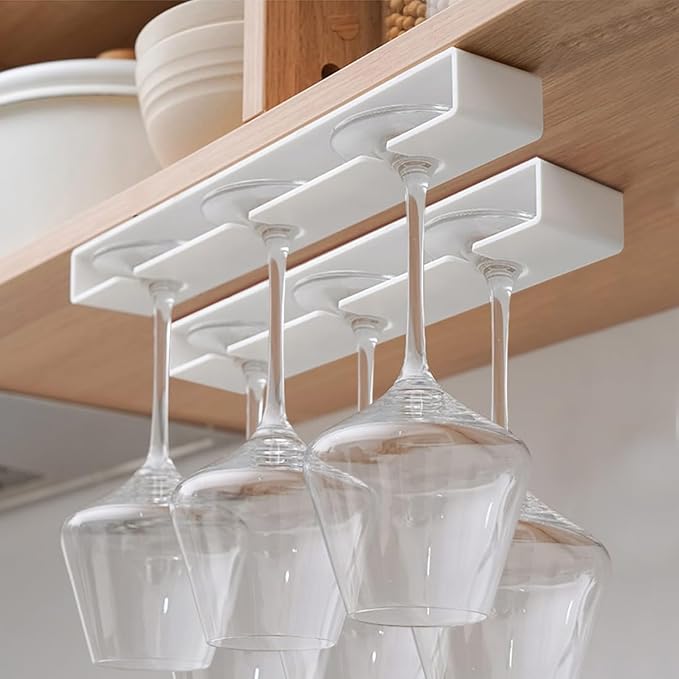 4 Pack Wine Glass Holder，Stemware Rack Plastic Punch-free Hanging Under Cabinet for Kitchen and Restaurant(White)