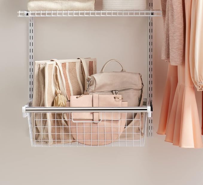 Rubbermaid Configurations Sliding Basket for Closet Drawer Organization, White, Sturdy Slide Out Basket for Home/Laundry/Bathroom/Mudroom/Pantry/Linen Closet