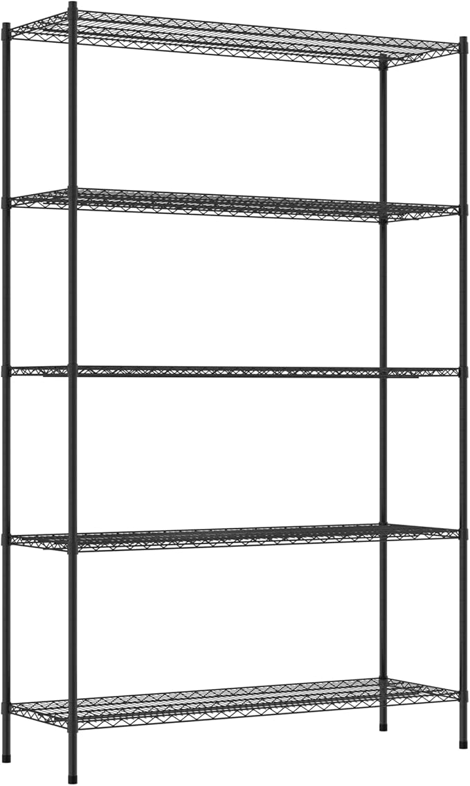 Commercial NSF Listed Black Epoxy Stationary Wire Shelving Kit 21" x 60" x 96", with 5 Shelves Perfect for Warehouse, Walk-in Refrigerator, Freezer, Grocery Store, Restaurant, Dishroom