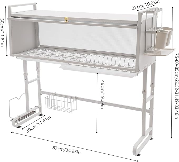 Over The Sink Dish Drying Rack, 3-Tier Kitchen Dish Drainer Rack Height Adjustable Dishware Holder Utensil Organizer Metal Storage Shelf for Countertop