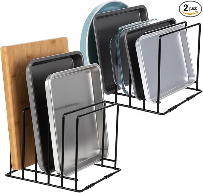 2-Pack Steel Cutting Board Organizer, Bakeware Organizer Rack, 5-Slot Baking Sheet Organizer Rack for Kitchen Storage, for Cutting Boards, Cookie Sheets, and Baking Pans, 8.7" x 7.4" x 6.3"