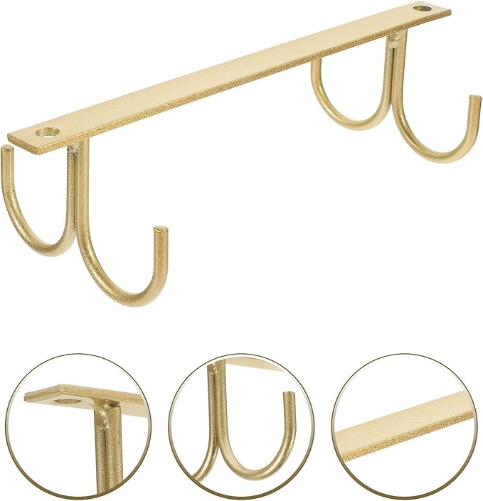 Iron Utensil Holder with Hooks Kitchen Cupboard Organizer Rack for Cabinet Under-Cabinet Storage Multi-Functional Hanging Cup and Cooking Utensil Rack in Gold Finish