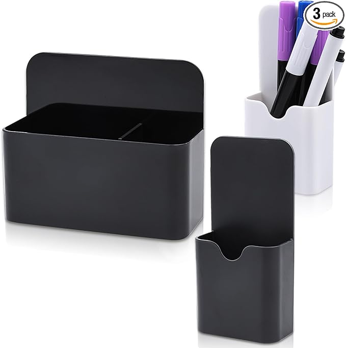 3Pack Magnetic Marker Holder for Fridge, Whiteboard & Locker - Adjustable Compartments, Dry Erase Marker & Pen Organizer
