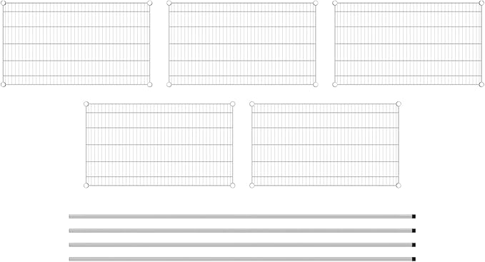 Commercial NSF Listed Chrome Stationary Wire Shelving Kit 24" x 42" x 96", with 5 Shelves Perfect for Warehouse, Walk-in Refrigerator, Freezer, Grocery Store, Restaurant, Dishroom