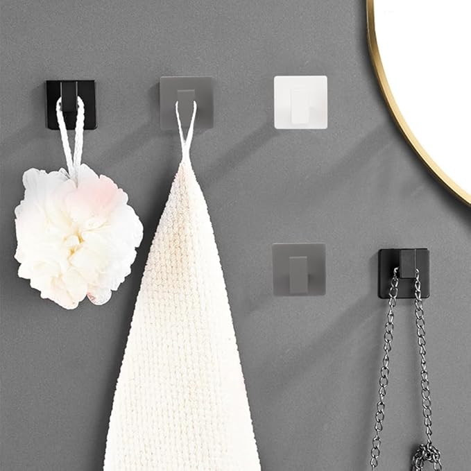 Vanloory Bath Towel Hooks, 6 Pack Self Adhesive Square Coat Hooks, Sturdy No Drilling Robe Hook, Heavy Duty Aluminum Clothes Hanger, Wall Hooks for Bathroom Bedroom Kitchen (2 in, White)