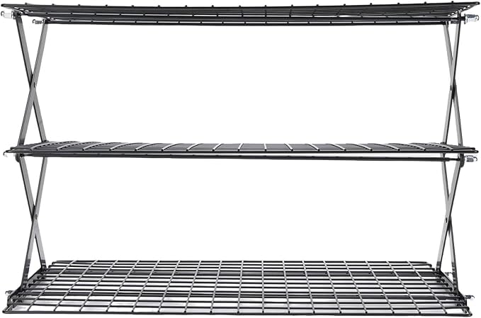 Foldable Countertop Storage Rack, Multi Tires Stainless Steel Space Saving Shelf Collapsible Stackable Organizer with Mesh Design for Drying Food Seasoning (3 Layer)