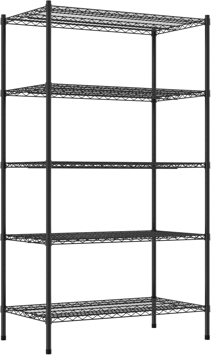 Commercial NSF Listed Black Epoxy Stationary Wire Shelving Kit 24" x 42" x 74", with 5 Shelves Perfect for Warehouse, Walk-in Refrigerator, Freezer, Grocery Store, Restaurant, Dishroom