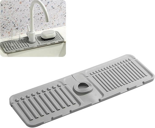 Swicado Faucet Mat for Kitchen Sink - 2024 Upgraded Premium Silicone Splash Guard with Fast Drying Properties - Protective Sink Tray Ideal for Stone Sinks in Kitchen & Bathroom (1, Gray)