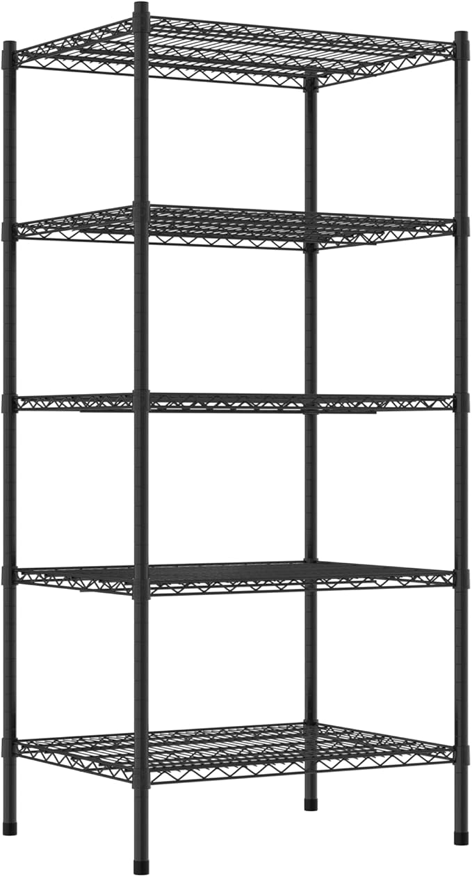 Commercial NSF Listed Black Epoxy Stationary Wire Shelving Kit 24" x 30" x 64", with 5 Shelves Perfect for Warehouse, Walk-in Refrigerator, Freezer, Grocery Store, Restaurant, Dishroom