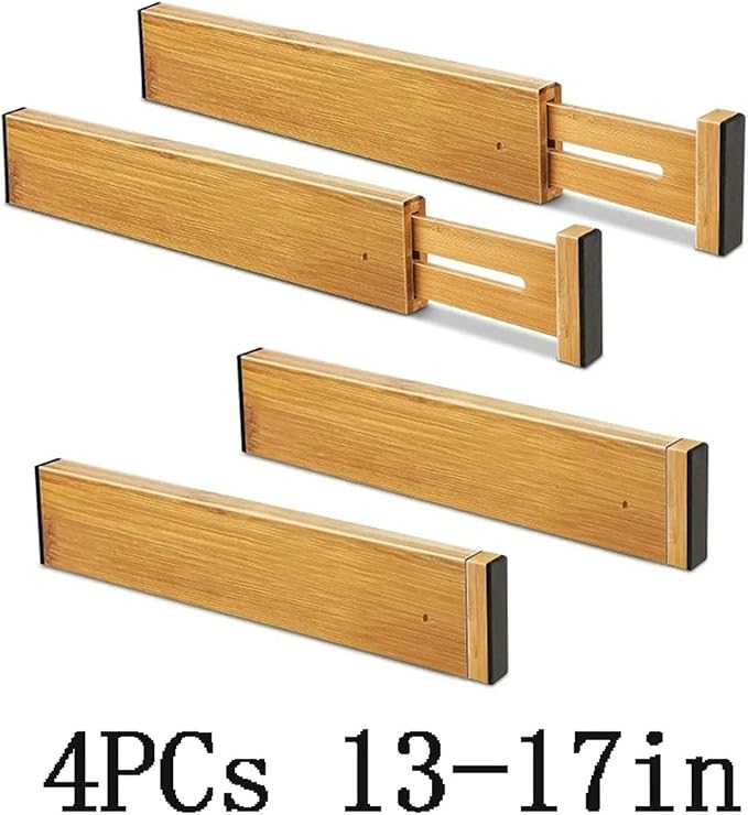 Bamboo Drawer Dividers Organizers Adjustable Expandable Spring Loaded Separators For Kitchen Bedroom Dresser Offic(4PCs 13-17in)