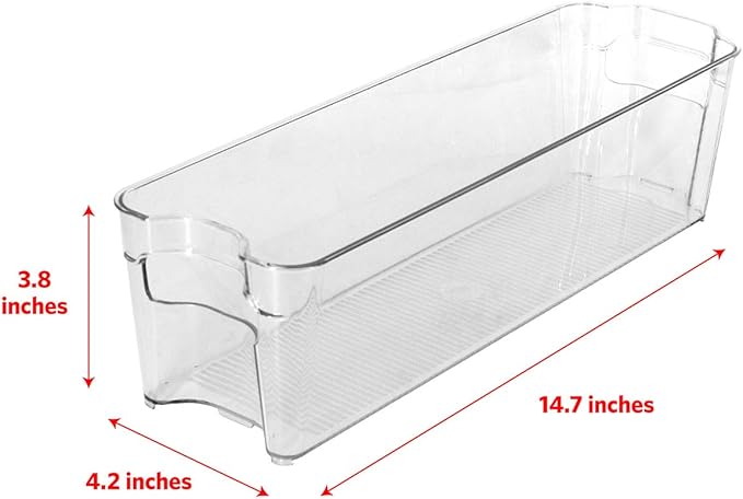Glad Plastic Refrigerator Organizer Bin – Clear Stackable Fridge/Freezer Storage Container, 14.5” x 4.2” x 4”