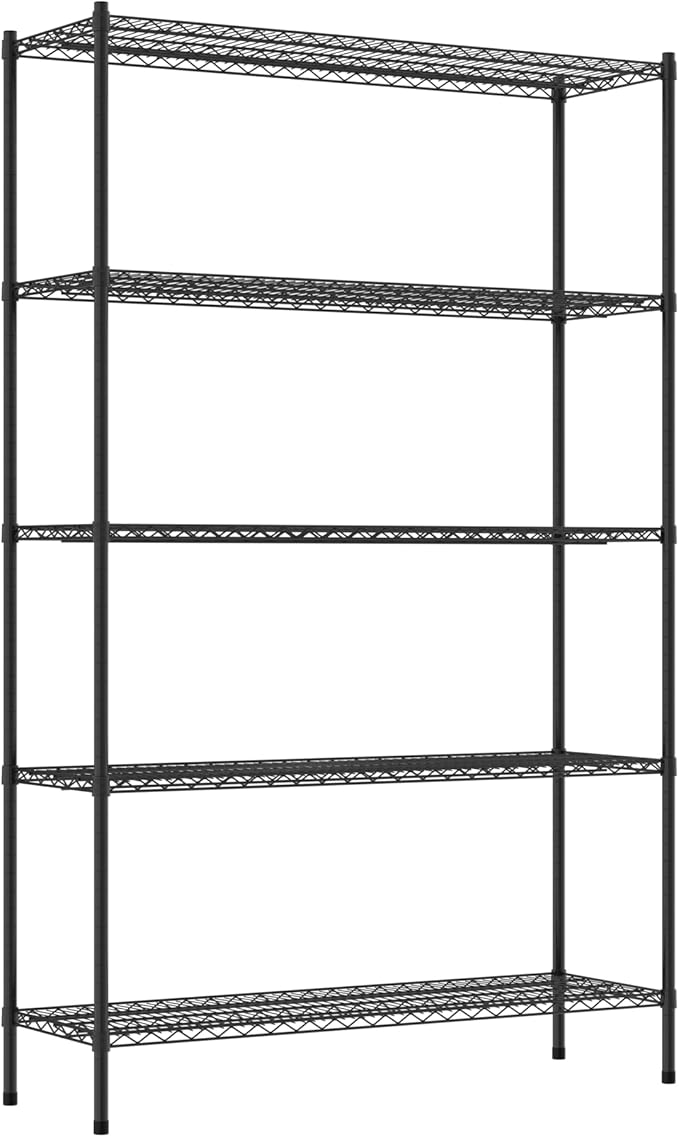 Commercial NSF Listed Black Epoxy Stationary Wire Shelving Kit 18" x 54" x 86", with 5 Shelves Perfect for Warehouse, Walk-in Refrigerator, Freezer, Grocery Store, Restaurant, Dishroom