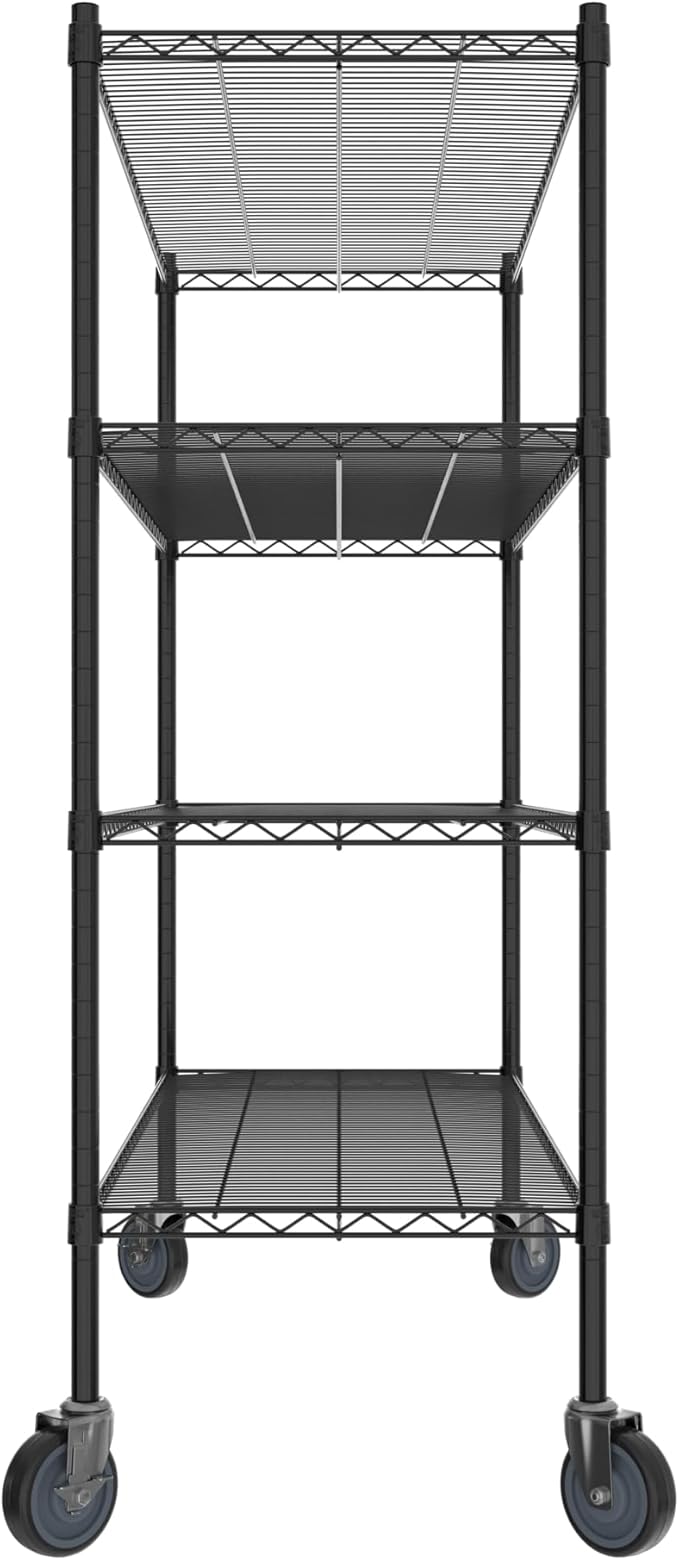 Commercial NSF Listed Black Epoxy Mobile Wire Shelving Kit 21" x 54" x 60", with 4 Shelves Perfect for Warehouse, Walk-in Refrigerator, Freezer, Grocery Store, Restaurant, Dishroom
