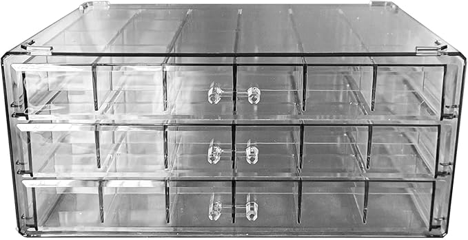 Acrylic Earrings Jewelry Organizer with 3 Drawers 72 grids, Stackable Necklace Rings Display Storage Case Box Holder, Clear Grey