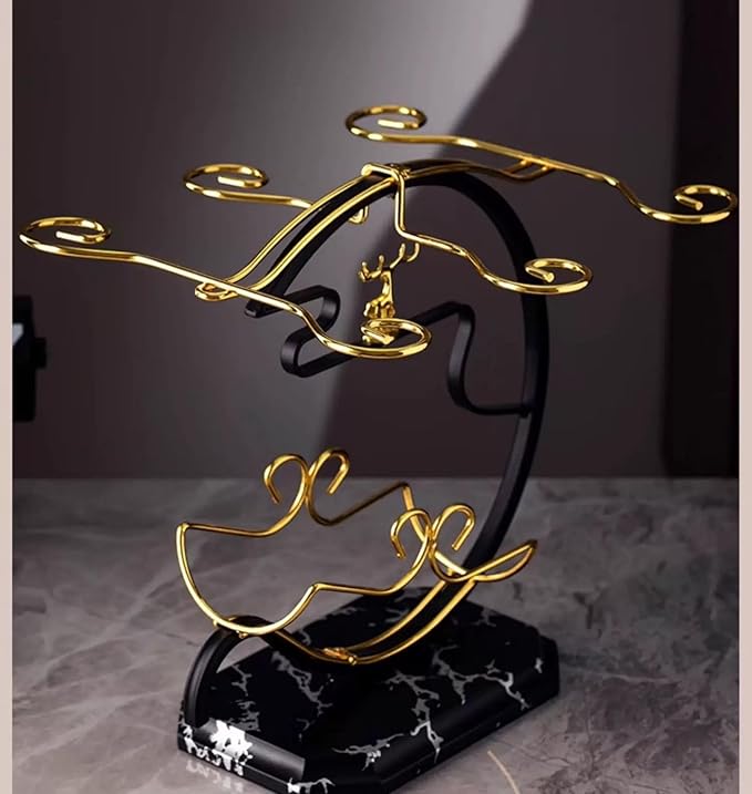 Homya Wine Rack - Under Cabinet Goblet Wine Bottle Holder Glass Storage Rack Metal Storage Rack for Easy Access and Storage of Wine Glasses Fortune Deer Edition 6 Glasses + 1 Bottle，High-end Wine Rack