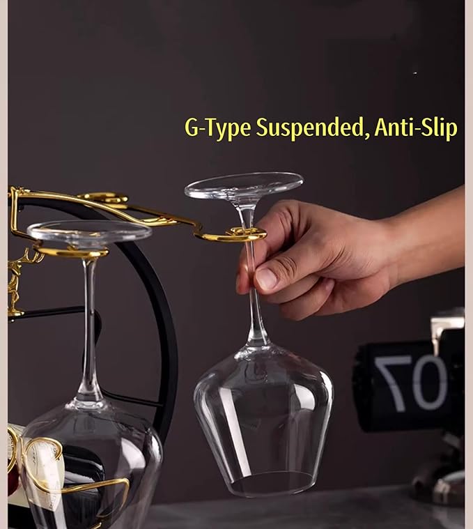 Homya Wine Rack - Under Cabinet Goblet Wine Bottle Holder Glass Storage Rack Metal Storage Rack for Easy Access and Storage of Wine Glasses Fortune Deer Edition 6 Glasses + 1 Bottle，High-end Wine Rack