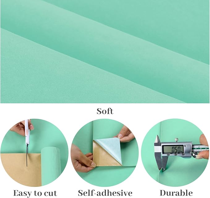 VaryPaper 15.7" x 78.7" Self Adhesive Mint Green Velvet Felt Liner Flocking Drawer Liner Soft Fabric Peel and Stick Felt Velvet Wallpaper for Bedroom Green Contact Paper for Cabinet Jewelry Box Crafts