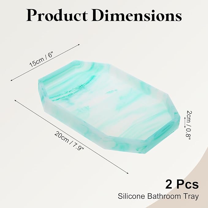 uxcell 2Pcs Bathroom Vanity Tray, 7.9" x 6" Octagon Silicone Soap Dispenser Trays, Shatterproof Kitchen Sink Organizer for Soaps Keys Candle Trinket, Emerald Green