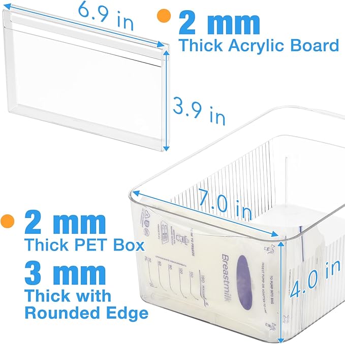 Breastmilk Storage Container with Freezer Flattener Kit, Large Capacity Organizer Bins for Flattening Milk Bags, Save Refrigerator Space (2 Pack)