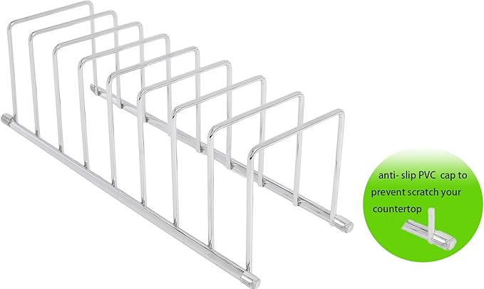 FitWell Kitchen Bakeware Organizer,Plate Racks,Rack for Plastic Lids,Cutting Boards,Cookie Sheets,Pots & Pans Holder,Compact Kitchen Storage,Cabinet Organizer (Chrome)