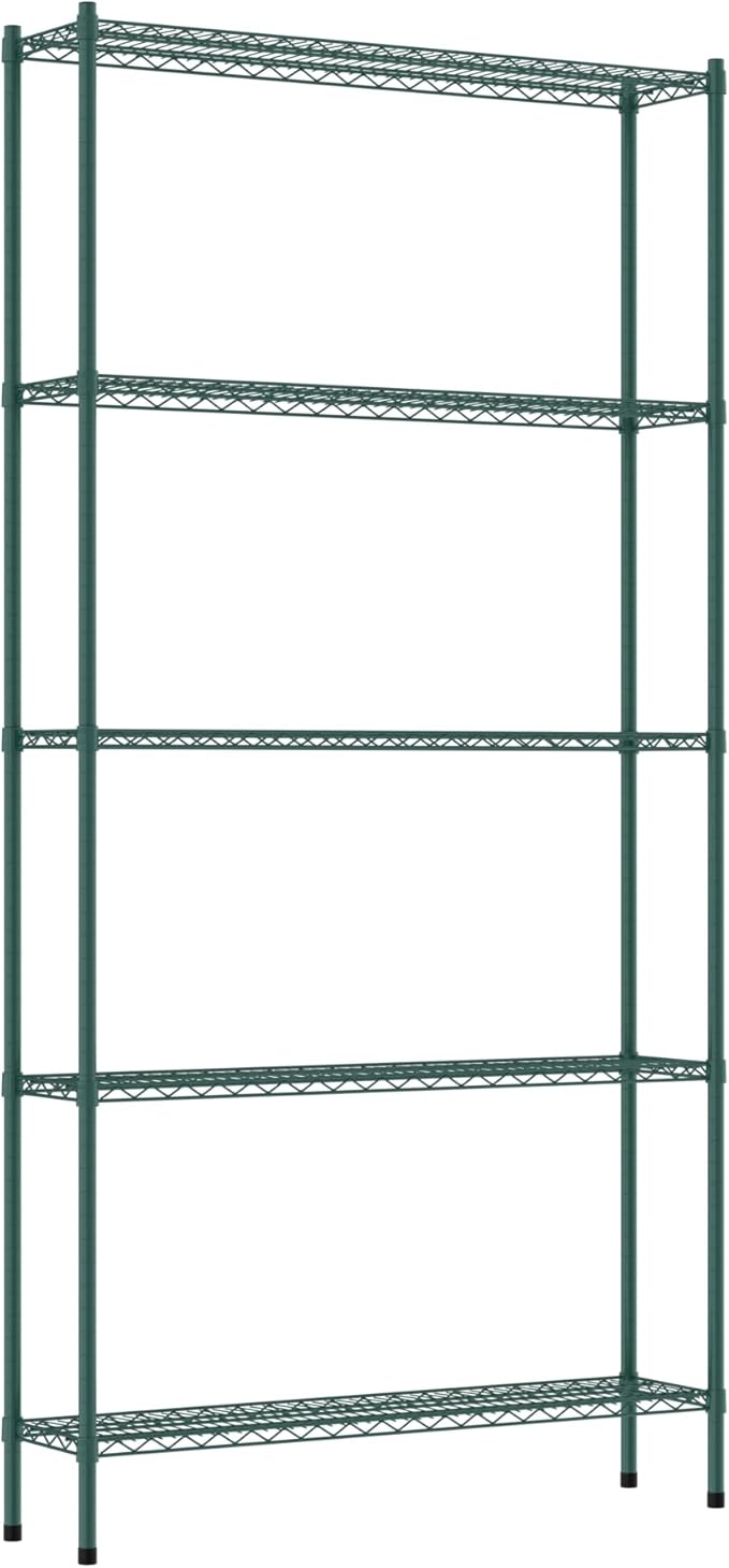 Commercial NSF Listed Green Epoxy Stationary Wire Shelving Kit 12" x 48" x 96", with 5 Shelves Perfect for Warehouse, Walk-in Refrigerator, Freezer, Grocery Store, Restaurant, Dishroom