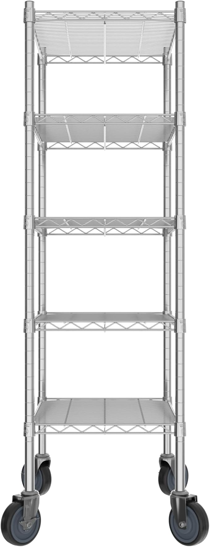 Commercial NSF Listed Chrome Mobile Wire Shelving Kit 18" x 24" x 60", with 5 Shelves Perfect for Warehouse, Walk-in Refrigerator, Freezer, Grocery Store, Restaurant, Dishroom