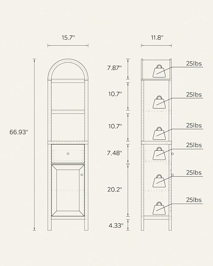 Arched Tall Cabinet 67", Adjustable Shelf Bathroom Storage with Door & Drawer, Narrow Farmhouse Pantry Cabinet for Kitchen, Study Room, Hallway, Easy Assembly - Natural Oak
