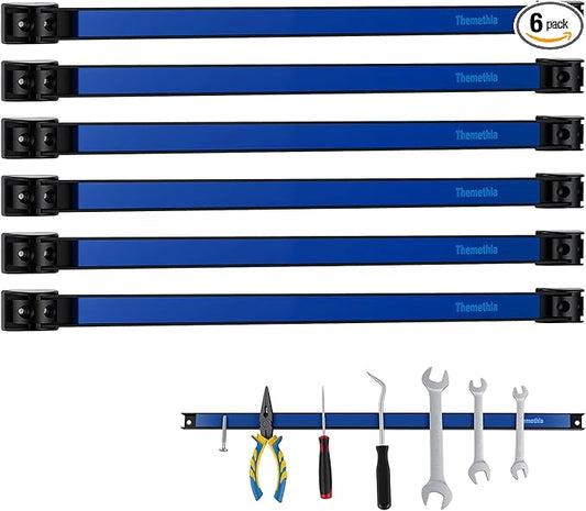 18" Magnetic Tool Holder Strip, 6 Pieces Blue Metal Tool Organizer Rack with Stainless Steel Surface, Magnet Bar for Garage Workshop, Easy To Install with Mounting Screws