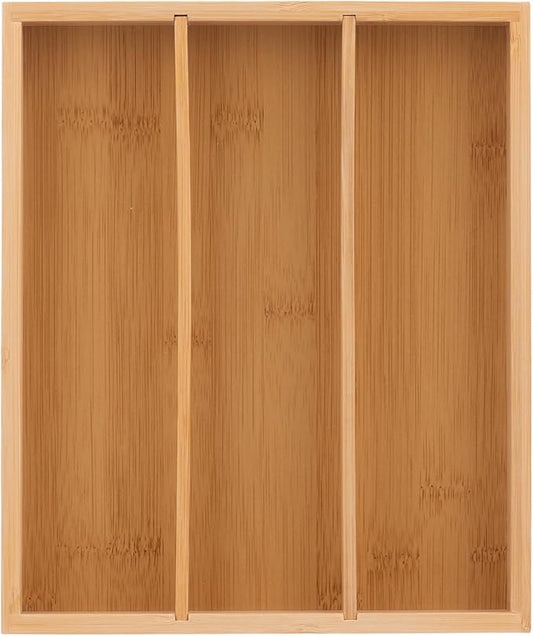 Wooden Silverware Organizer for Drawer, Bamboo Utensil Drawer Organizers, Kitchen Utensil Organizer Tray with 3 Storage Compartments, Flatware Organizers for Cutlery Flatware "9.84 x 8.27 x 1.57"