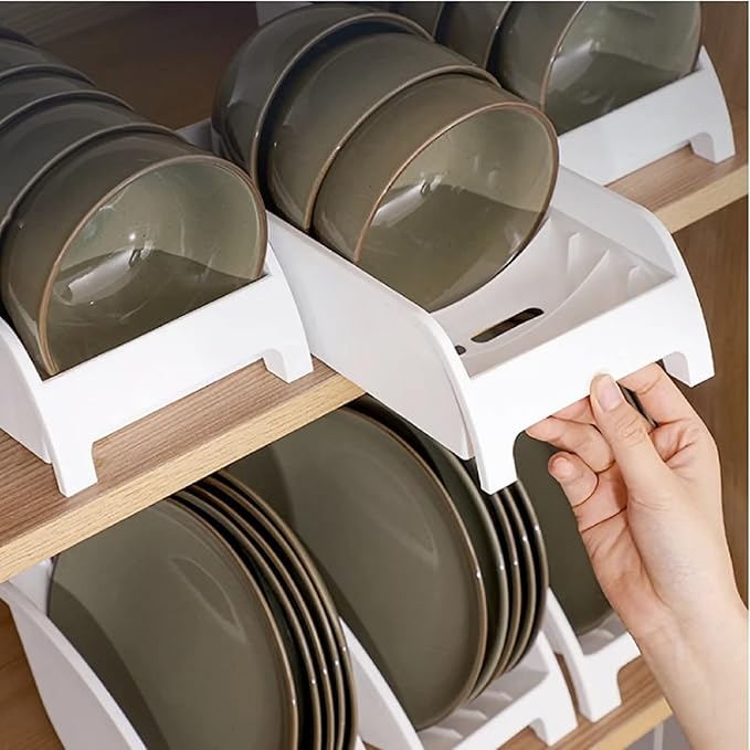 3PCS Dinner Plate Holder,Plastic Kitchen Cabinet Organizer for Dishes Vertical Dishes Storage Rack for Kitchen Countertop(White),3 sizes