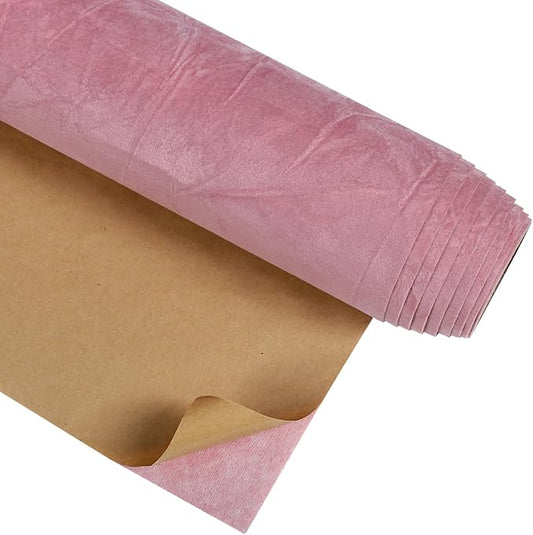 CRE8TIVE Coral Pink Self Adhesive Crinkle Crushed Velvet Flocking Liner for Jewelry Felt Drawer Liner 12"x80" Felt Velvet Peel and Stick Wallpaper Pink Contact Paper for Girls Bedroom Drawer Lining