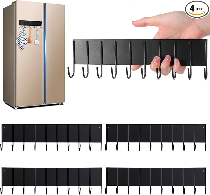 4 Pcs Magnetic Key Holder For Fridge With 10 Hooks, Magnetic Utensil Holder For Wall, Strong Magnet Keys Hanger Hooks Organizer, Magnent Key Rack For Kitchen Metal Door Garage Grill Tools Towel Purse