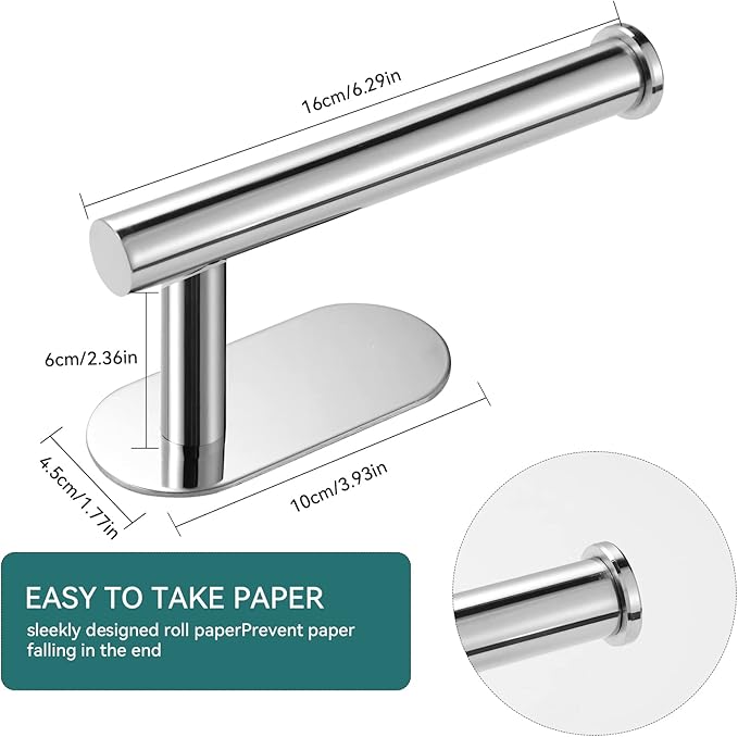 YUET Toilet Roll Holder Self Adhesive Holders Tissue 3M Stand Hanger Bathroom, Kitchen, Washroom Premium Thicken SUS-304 Stainless Steel, No Drilling Strong Adhesiveness Rustproof (Polished Chrome)