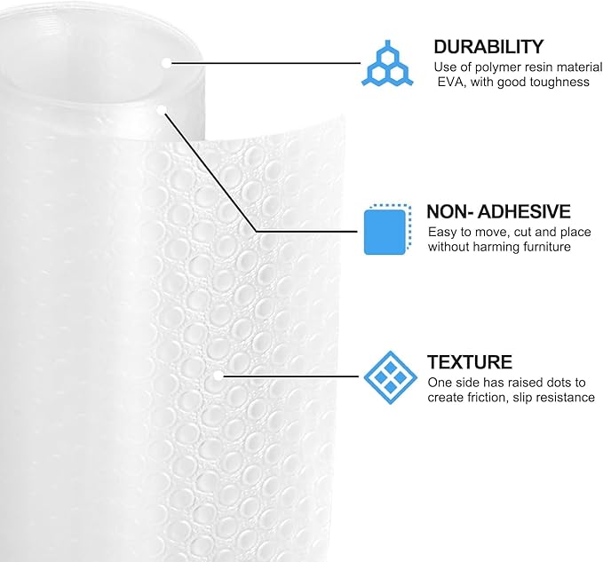 Bloss Shelf Liner, 24×196.9 inch Shelf Liners for Kitchen Cabinets Non-Adhesive, EVA Drawer Liner, Cabinet Liner for Bathroom, Kitchen, Desks, Refrigerator, Shelves-Clear