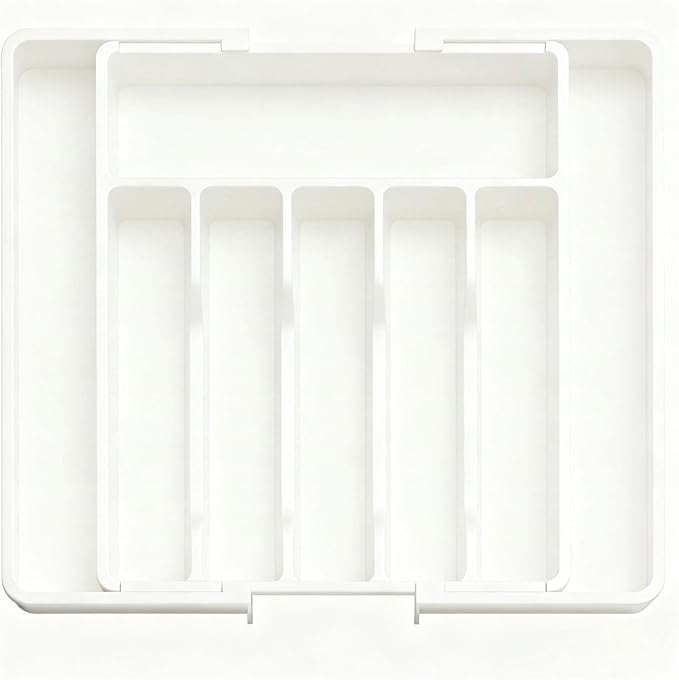 Expandable Large Silverware Tray For Drawer Organizer, Kitchen Cooking Utensil Drawer Organizer For Spoons Forks Knives, Adjustable Cutlery Flatware Holder 13"-22.4" X 14.7" X 2" (White)
