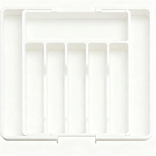 Expandable Large Silverware Tray For Drawer Organizer, Kitchen Cooking Utensil Drawer Organizer For Spoons Forks Knives, Adjustable Cutlery Flatware Holder 13"-22.4" X 14.7" X 2" (White)