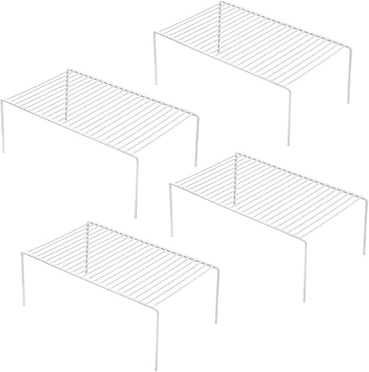 Kitchen Cabinet Shelf Organizer Set of 4, Medium (13 x 9.4 inch) Metal Wire Pantry Storage Shelves, Dish Plate Racks for Cabinets, Freezer, Counter, Cupboard Organizers and Storage, White