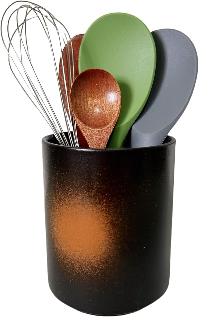 Short Kitchen Utensil Holder for Kitchen Counter, Ceramic Small Utensil Crock & Vase & Holder for Cutlery Spatula Brush Silverware Cooking Utensil Holder (Firework)