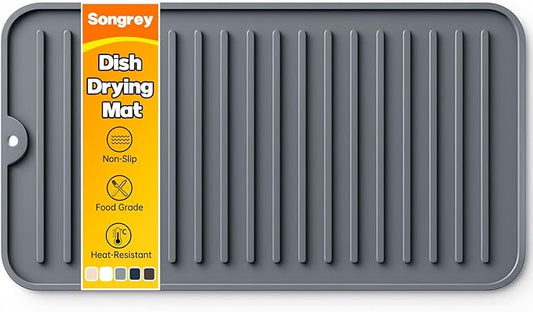 Songrey 12" x 6.5" Silicone Dish Drying Mat, Kitchen Counter Drying Pad for Sink Dishes or Under Rack, Multi-Use as Heat Resistant Trivet, Coffee Bar Mat