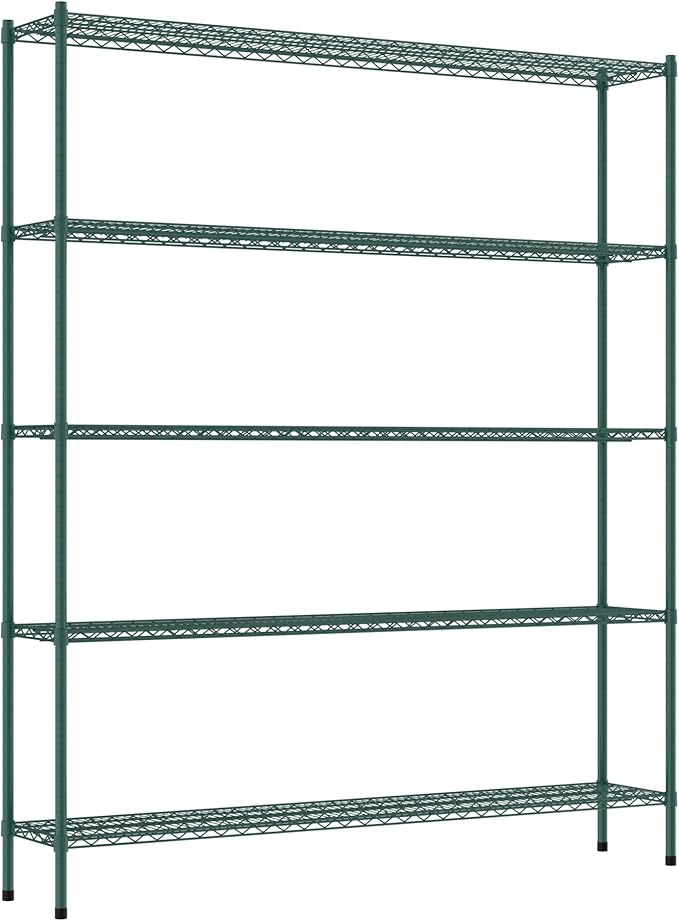 Commercial NSF Listed Green Epoxy Stationary Wire Shelving Kit 14" x 72" x 86", with 5 Shelves Perfect for Warehouse, Walk-in Refrigerator, Freezer, Grocery Store, Restaurant, Dishroom