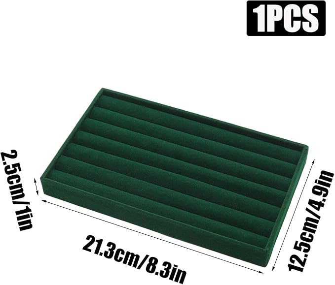 Velvet Jewelry Organizer Trays Dark Green Stackable Jewelry Storage Display Tray with Removable Dividers, 8 Rolls