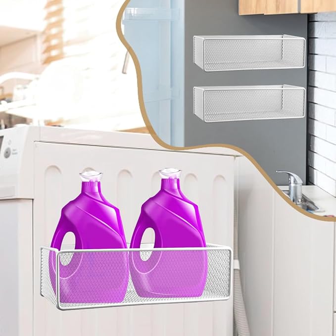 Bibabala Magnetic Shelf for Washing Machine,Magnetic Basket Organizer Holder for Fridge,Spice Rack,Washer Dryer Shelf, Storage Bin Box Containers,Basket Organizer for Laundry Kitchen,White