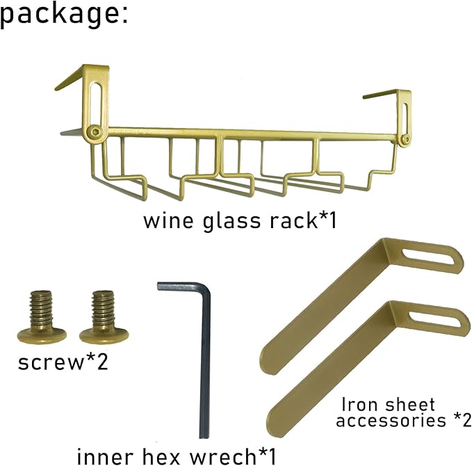Adjustable Under Cabinet Stemware Holder - Metal Wine Glass Hanger Organizer for Kitchen, Bar, Shelf - Rustproof Hanging Storage Rack for 6-8 Glasses - Space Saving Decor (Gold, 3 Rows)