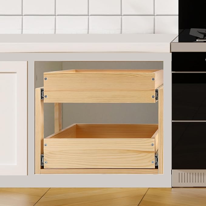 Pull Out Cabinet Organizer 20''W×21''D×16''H Soft Close Slide Out Wood Drawer Shelves for Kitchen, Finished, Bottom Assembly(Cabniet Require Opening >20.5'', Depth>21.5'', Height>16.5'')